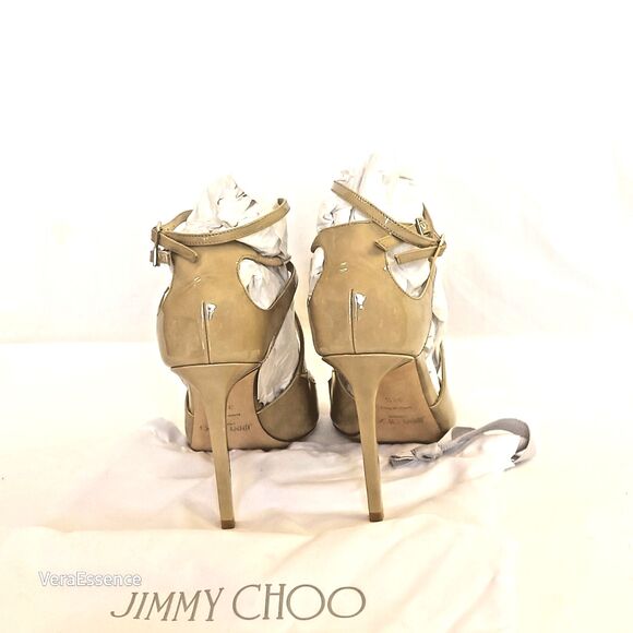 JIMMY CHOO Lancer beige Patent Leather Heel Shoes Women's Size 38.5 NWB - Picture 10 of 12